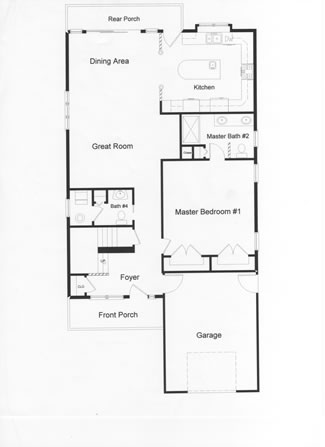 Open floor plan area with large windows leading to a rear deck. Large custom designed modular kitchen, and integral garage and first floor bedroom. 